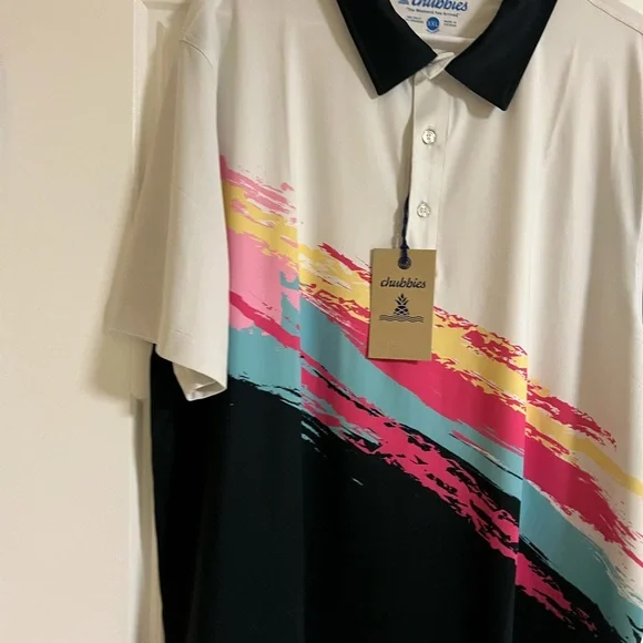 Chubbies Men's Performance Polo Shirt with White, Pink, and Blue Accents NWT XXL - Picture 3 of 12